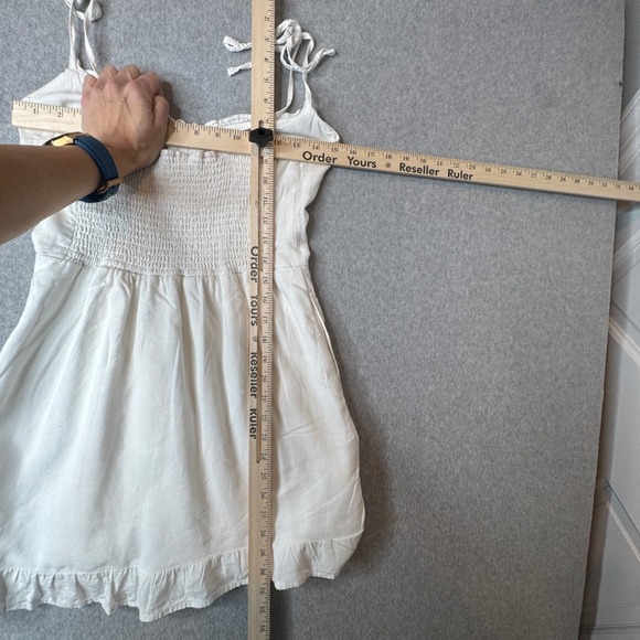 Abercrombie Fitch White Linen Blend Smocked‎ Sundress Tie Straps Mini Dress XS - Picture 7 of 11